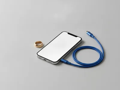 Ekranı parlayan telefon ve kobalt kablo